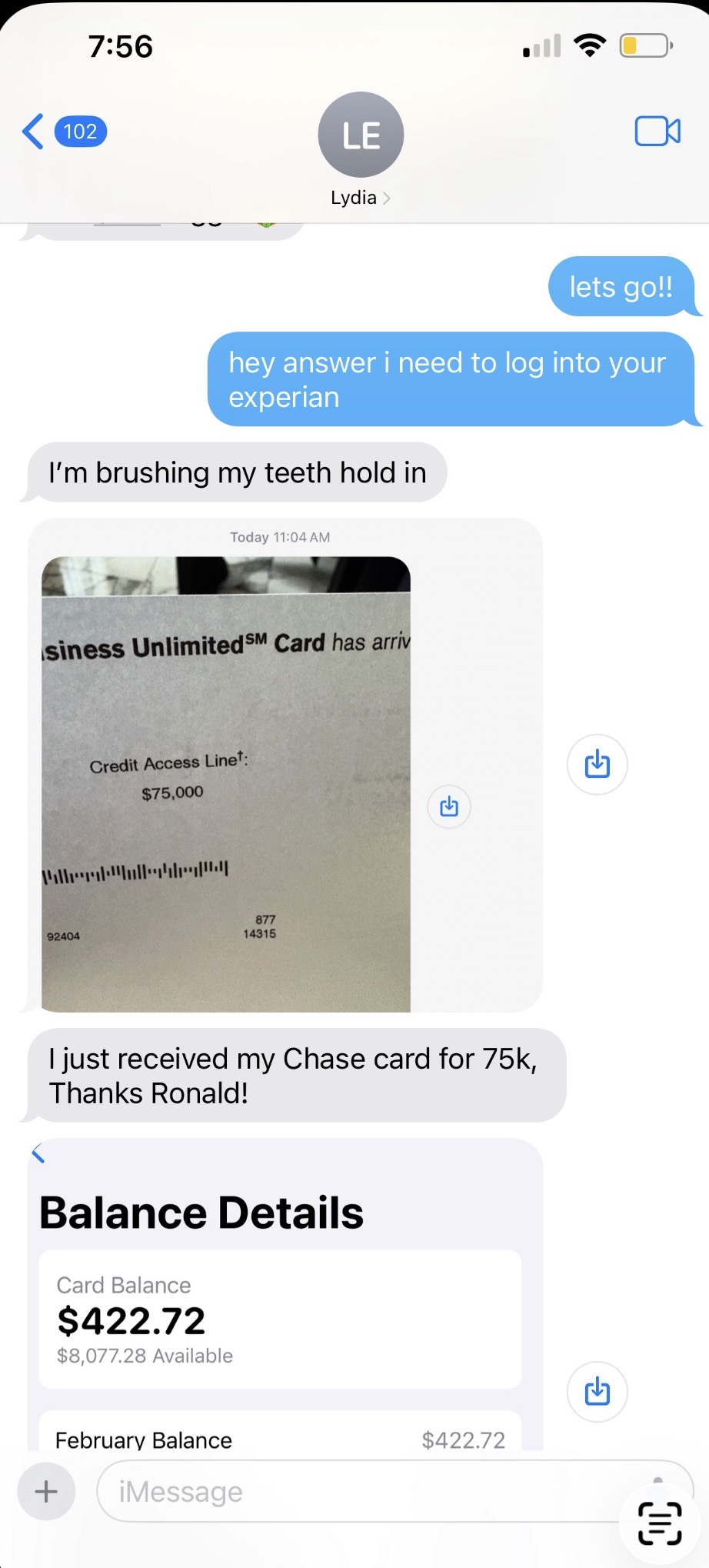 $75,000 Chase Business Unlimited — Lydia